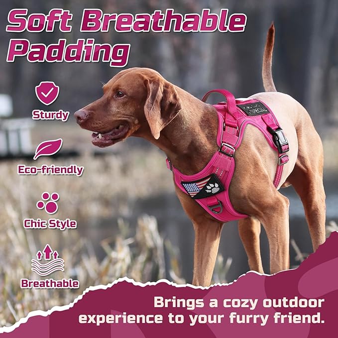 rabbitgoo Tactical Dog Harness Medium Sized Dog, No Pull Military Service Vest with Handle & Molle, Easy Control for Training Walking, Adjustable Reflective Straps, Rose Red, M