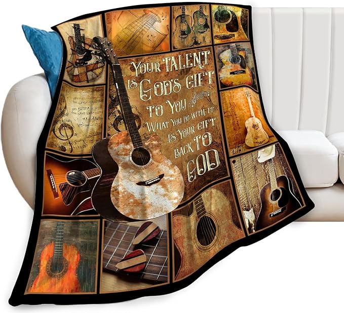 Guitar Blanket Music Decor Throw Blankets Guitar Gifts for Men Women Boys Girls Adults Kids Cozy Fleece Flannel Soft Warm Plush Lightweight Blanket for Couch Sofa Bed 40"X50"