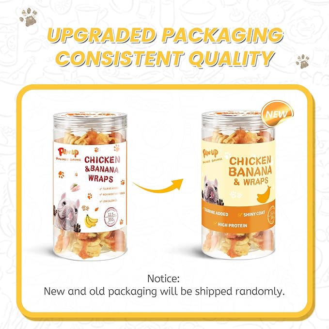 PAWUP Dog Treats Chicken Wrapped Banana Slice, Rawhide and Gluten Free, w/Taurine Low Fat Healthy Chewy Training Treats, for Small Medium Large Dogs, 12.5 oz