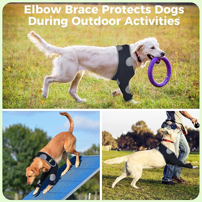 Dog Elbow Brace Protector, Supports Elbow & Shoulder Joints, Helps Relieve Hygroma, Arthritis, Dysplasia, Calluses & Pressure Sores, Reflective Design, Left Leg, Size L