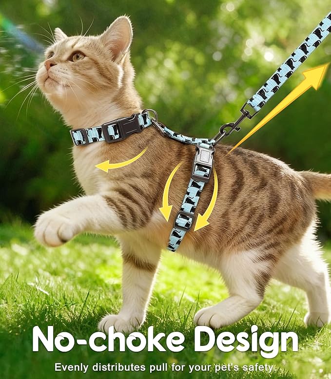 Halypet 2-Pack Cat Harness and Leash Set, Escape Proof 3-in-1 Adjustable Harness for Cats, Soft Lightweight, Easy On & Control for Walking, Travel & Outdoor Use, Light Blue Kitty, Small