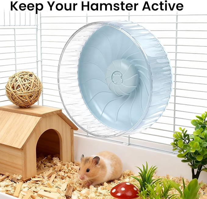 Silent Hamster Wheel, 8in Hamster Wheel No Stand, Double-Bearing Quiet Spinner for Syrian Hamsters, Hedgehogs, Mice & Small Pets, Blue