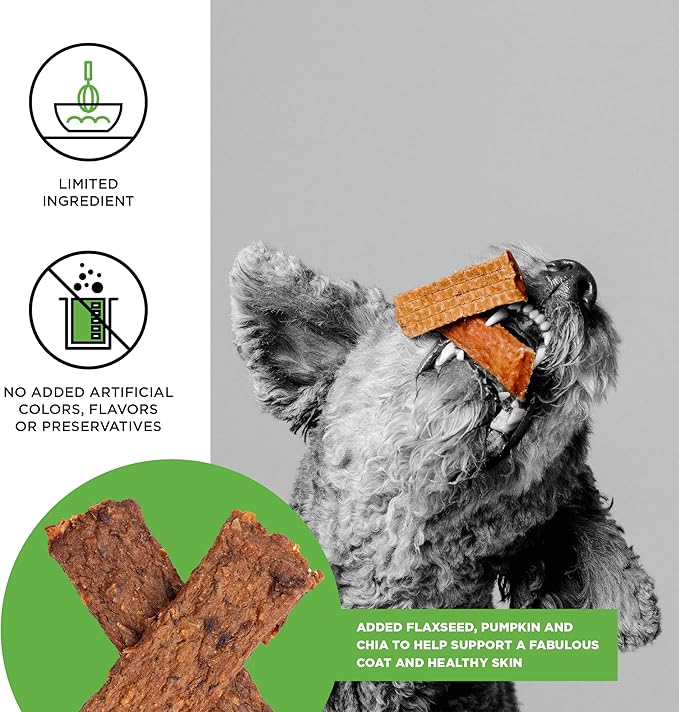 BIXBI Liberty Skin & Coat Support Chicken Jerky Dog Treats 5 oz - USA Made, Grain Free, Antioxidant Rich to Support Shiny, Full Bodied Coats