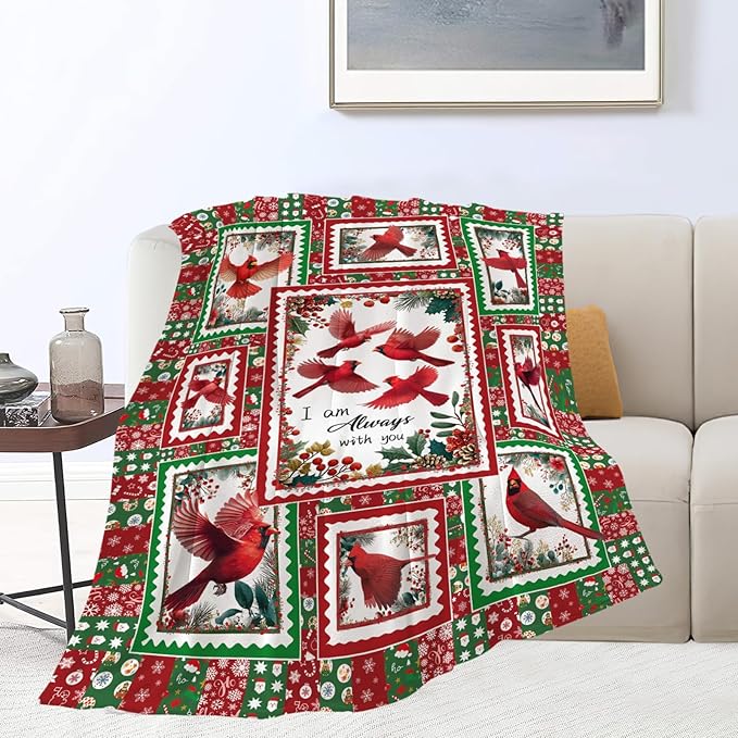 Cardinal Throw Blanket Red Bird Cardinal Stuff Gifts for Kids Girls Boys Adults Women Men Soft Cozy Warm Plush Fluffy Fuzzy Fleece Blanket Christmas Decor 50''X60''