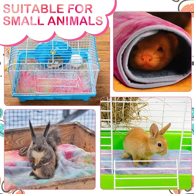 Tudomro 8 Pcs Guinea Pig Blankets Washable Small Pet Fleece Bedding Cage Liners Double Sided Pet Reusable Sleep Mat Pad Cover for Ferret Chinchilla Furniture Protection(Tie Dye,16 x 24 Inch)