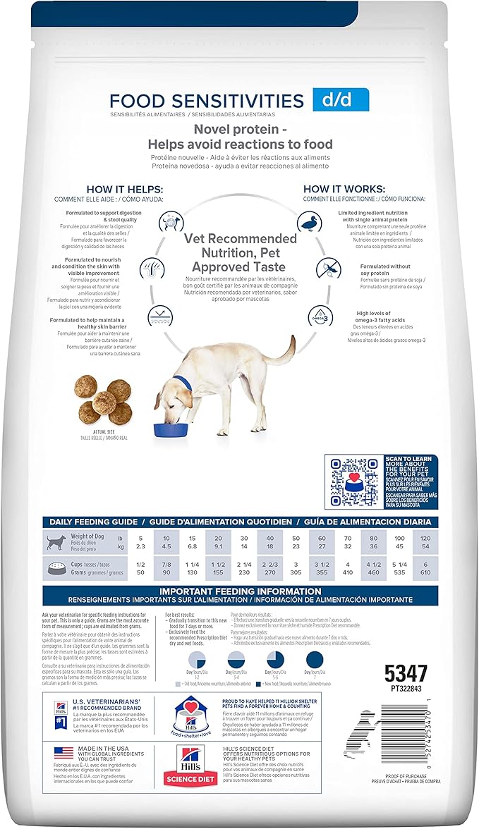 Hill's Prescription Diet d/d Food Sensitivities Dry Dog Food, Potato & Duck, 25 lb. Bag