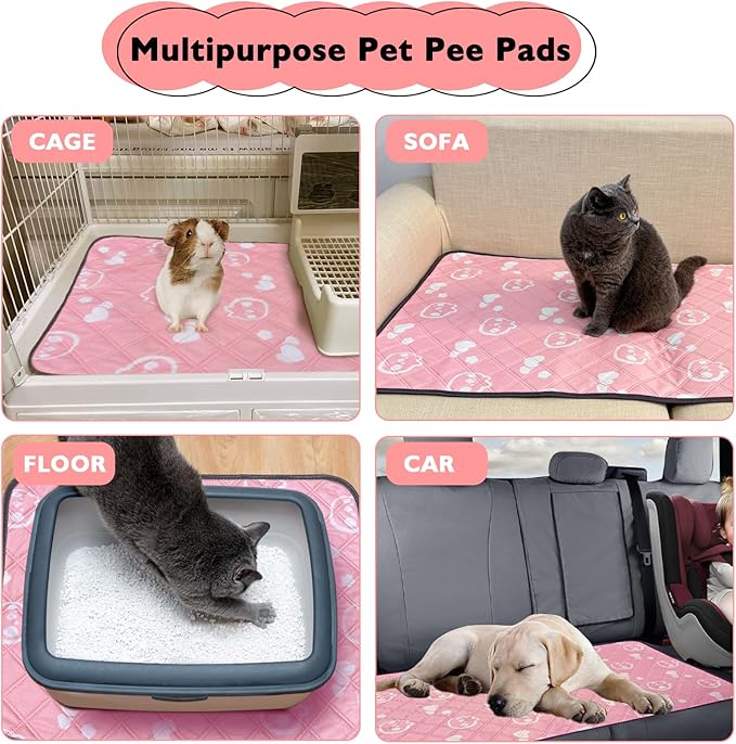 4 Pack Guinea Pig Bedding - Washable Guinea Pig Liners for C&C 2x1 Cage, Waterproof Reusable & Anti Slip Pee Pads Super Absorbent Mats for Small Animal Rabbit Hamster Rat (Pink, 28 x 14 Inch)