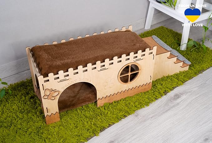 Wooden rabbit house, bunny сastle, Add your pet's name for FREE (No pillow no fleece)