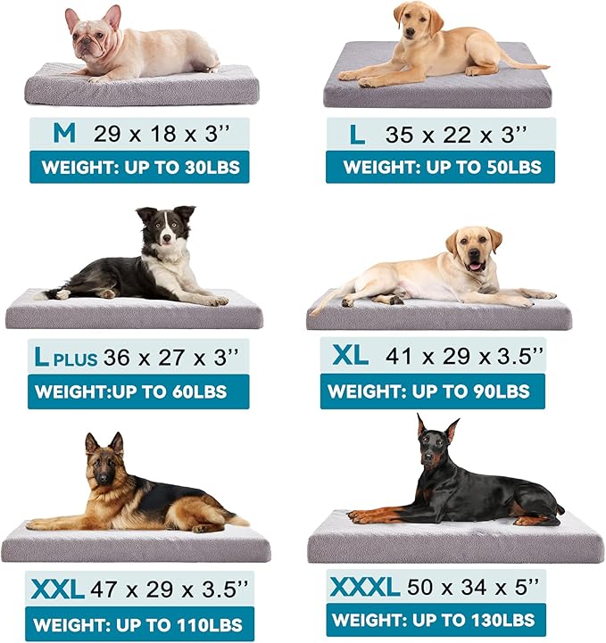 Orthopedic Extra Large Dog Bed for Large Dogs, 41 inches XL Washable with Waterproof Liner and Cooling Gel Memory Foam, Fits up to 110 lbs Pets