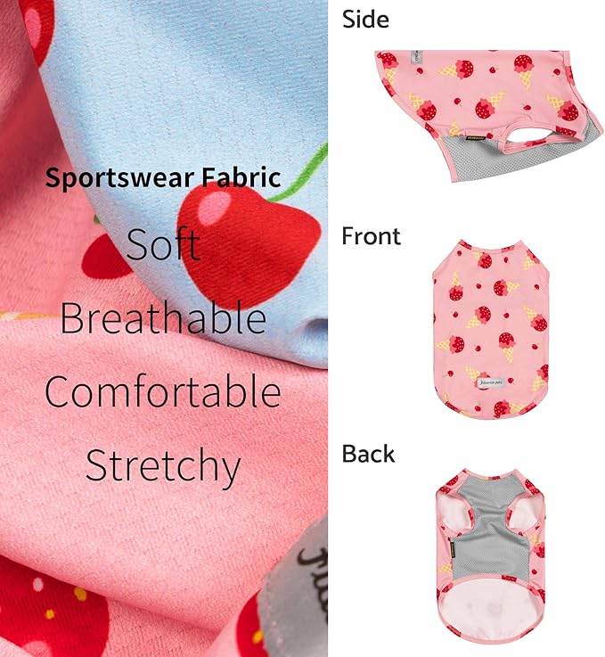 Fitwarm 2 Pack Ice Cream & Cherry UPF 50+ UV Sun Protection Dog Shirt, Lightweight Cooling Vest, Quick Dry Summer Clothes for Small Dogs Girl, Pet Outfit, Pink, Light Sky Blue, Small