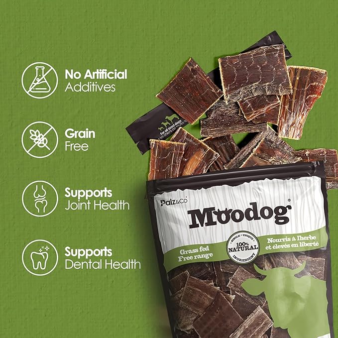 Palz&Co Moodog Beef Gullet Chips - 100% Grass-Fed, High-Protein Dog Treats, Supports Dental Health, Grain-Free & Easily Digestible, 5 oz Bag