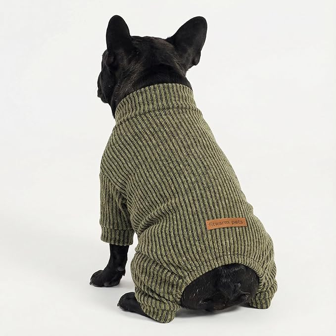 Fitwarm Mock Neck Knited Dog Pajamas, Warm Winter Clothes for Small Dogs Boy Girl, Pet Apparel, Olive Green, Small