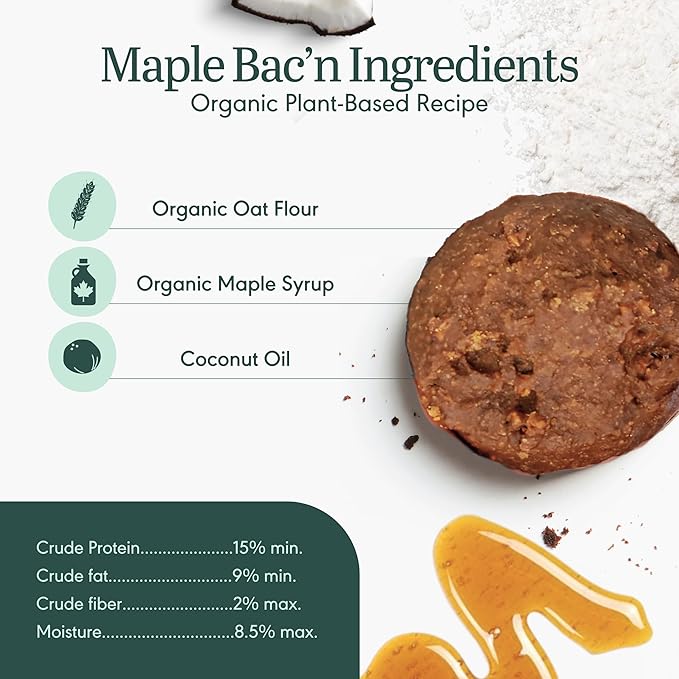 BRAMBLE Vegan Dog Treats. Plant-Based Treats for Dogs, Made with Real Ingredients, Soft & Chewy Dog Cookies. Wheat-Free. Maple Bac'n. 8 oz