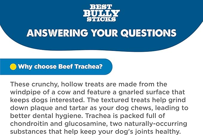 Best Bully Sticks Premium 3 Inch Beef Trachea - 50 Count (Pack of 1) - All-Natural, Grain-Free, Single-Ingredient Treat, Supports Dental Health