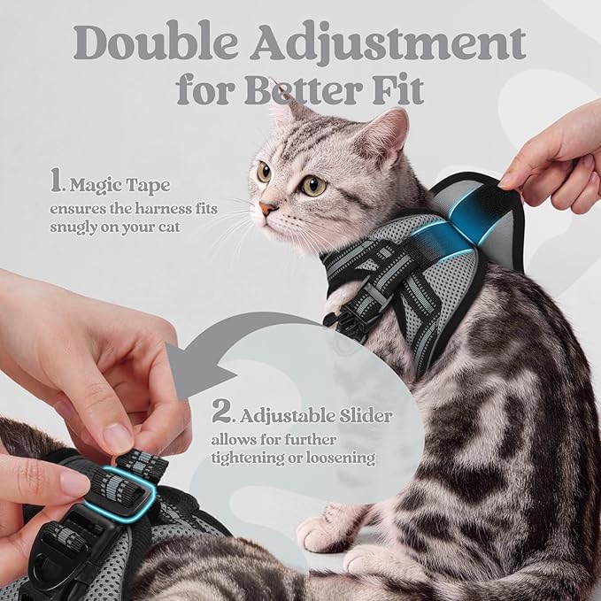 rabbitgoo Cat Harness and Leash Set for Walking Escape Proof, Adjustable Soft Kittens Vest with Reflective Strip for Cats, Comfortable Outdoor Vest, Grey, L