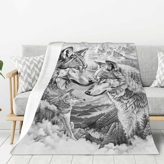banonaty Wolf Blanket Wolfs Throw Blankets Cozy Fleece Flannel Gray and White Blanket Bedding Wolf Stuff Gifts for Men Women Boys Girls Teens Adults for Couch Sofa Bed Decor 50"X60"