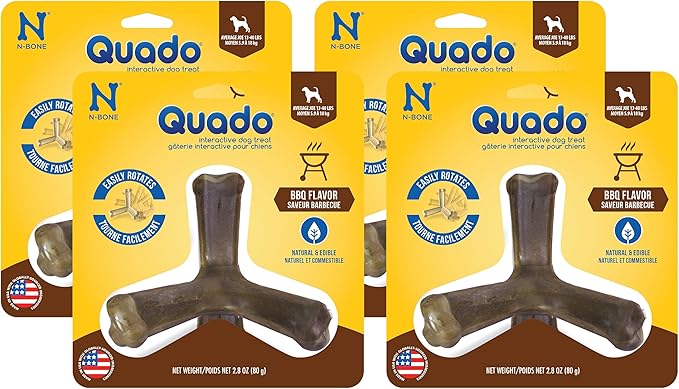 N-Bone Quado Interactive Treat, BBQ Flavor, Medium, 2.8oz (Pack of 4)
