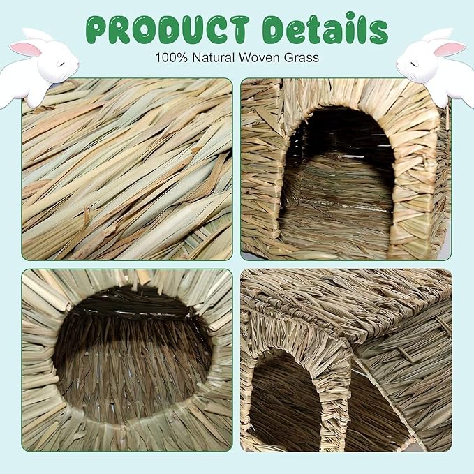 Natural Seagrass Mat Bed Hideaway Toy, Hand Woven for Rabbit Guinea Pig Chinchilla Ferret