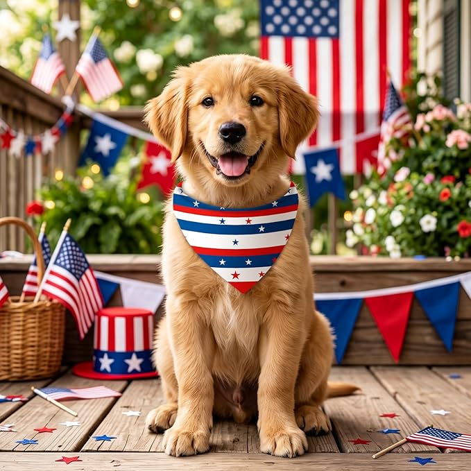 Shyyween 100 Pcs 4th of July Dog Bandanas Bulk for Patriotic American Striped Star Red White and Blue Independence Day Flag Scarf for Small Medium Large Outfit(Striped Star, 25.6 x 17.7 x 17.7 Inch)