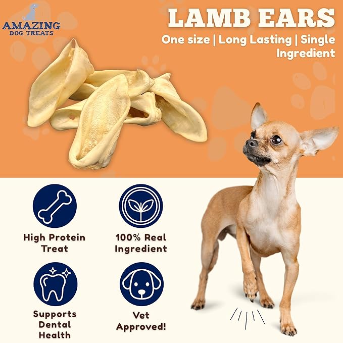 Amazing Dog Treats - Lamb Ears (15 Pcs/Pack)- Natural Dog Chews -Rawhide Alternative - No Hide Dog Bones