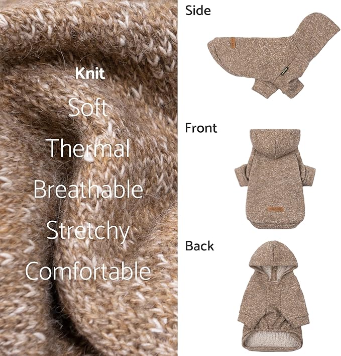 Fitwarm Knitted Dog Hoodie Sweater, Winter Clothes for Small Dogs Boy Girl, Lightweight Pet Hooded Sweater, Heather Khaki, XS