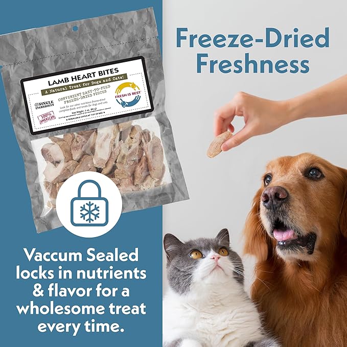 Fresh Is Best Lamb Heart Bites Freeze Dried Dog Treats – Raw Freeze Dried Treats for Dogs & Cats in Resealable Zipper Bag – High-Protein Single Ingredient – Made in The USA