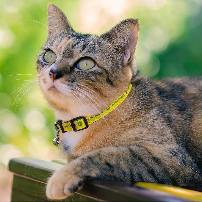 JOHN DEERE CAT COLLAR Adjustable with Cat Bell Pendent. Licensed CAT COLLAR for the Construction, Tractor, John Deere Super Fan! Walk & Run with your CAT in-style with the Pets First John Deere Collar