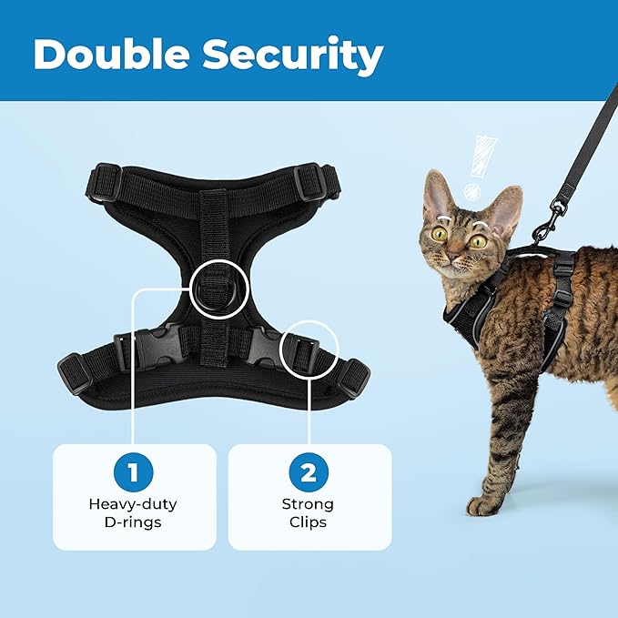 Voyager Escape-Proof Step-in Lock Cat Harness & 5ft Neoprene-Handle Leash Set All-Weather Mesh with Reflective Stitching for Small to Large Cats by Best Pet Supplies, Black (327), S
