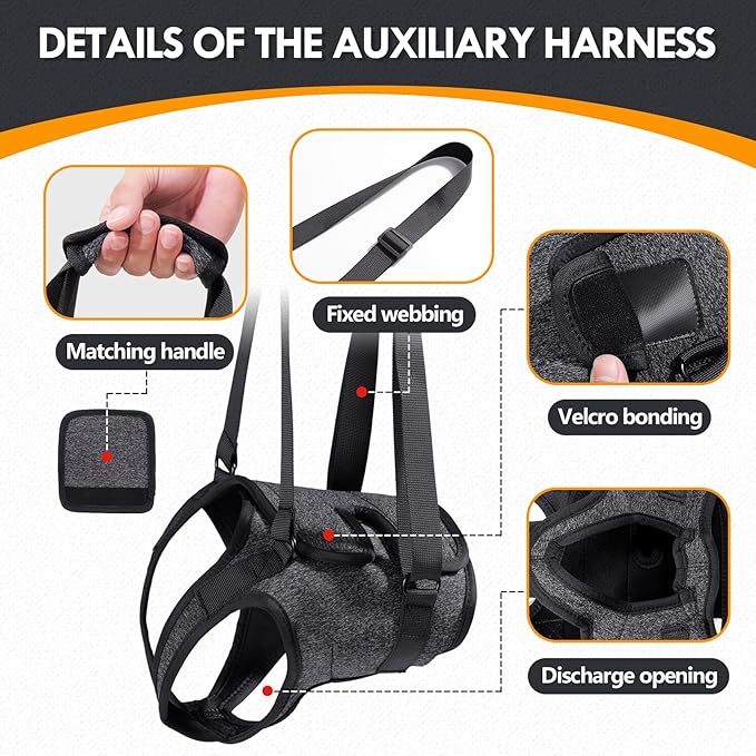 JOHNBOLIN Dog Lift Harness, Dog Sling with Padded, Hind Leg Support to Help Rehabilitate, Helps Senior, Injured, Disabled and After ACL Surgery Dogs (Dark Gray, X-Large)