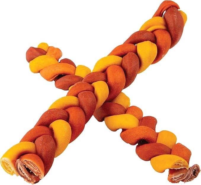 Good'n'Fun Triple Flavor 9" Rawhide Braid 4 ct, Pack of 12, P-94290