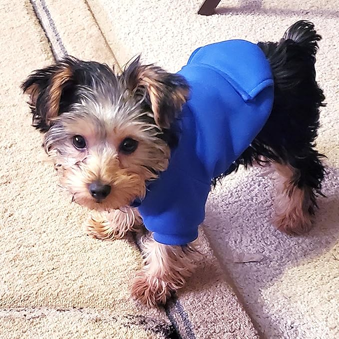 Jecikelon Winter Dog Hoodie Sweatshirts with Pockets Warm Dog Clothes for Small Dogs Chihuahua Coat Clothing Puppy Cat Custume (Dark Blue, Large)