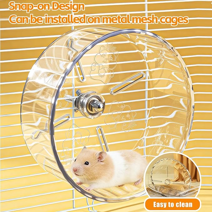 Silent Hamster Exercise Wheel,8.3 Inch Quiet Spinner Hamster Running Wheel,Silent Wheels with Anti-Skid & Adjustable Stand for Gerbils, Mice, or Other Small Pets,Transparent