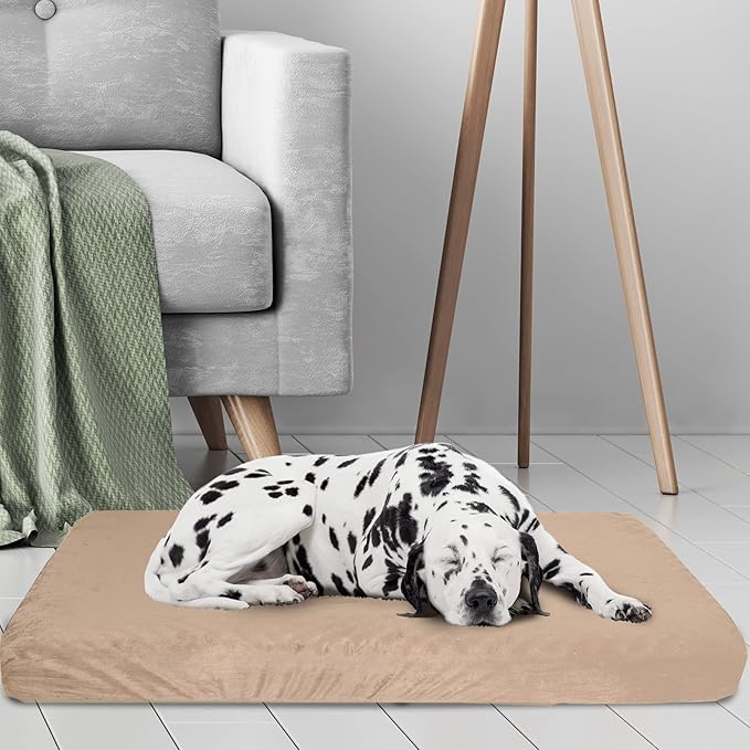 PETMAKER Orthopedic 2-Layer Memory Foam Dog Bed with Machine Washable Sherpa Top - 46x27, Up to 95lbs (Tan)