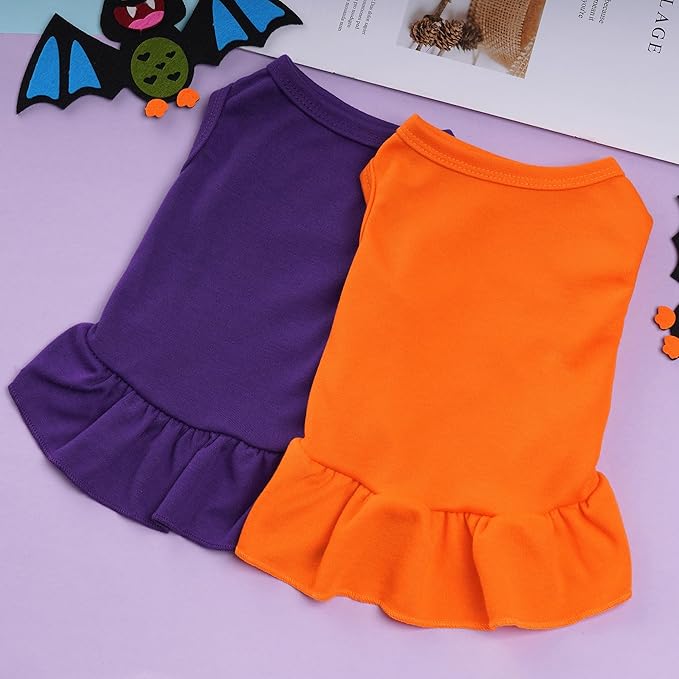 2 Pcs Dog Dresses Cat Skirt Solid Color Dog Clothes Summer Sleeveless Puppy Girl Clothes for Small Pet Dogs Cats (Purple,Orange, X-Small)