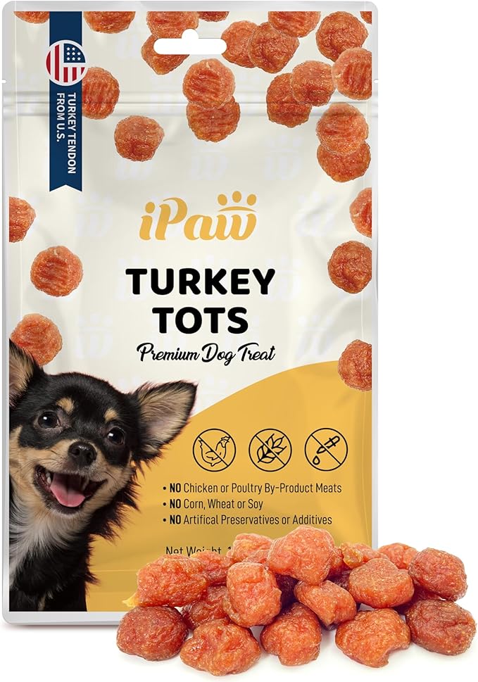 iPaw Turkey Tots Dog Treats for Puppy Training, All Natural Human Grade Dog Treat, Hypoallergenic, Easy to Digest (Turkey Tots)