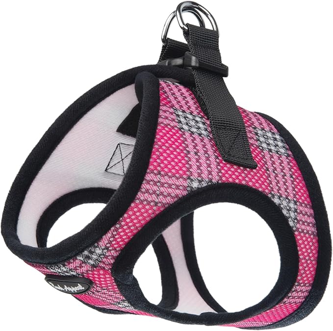 Bark Appeal Raspberry Plaid Step-in Dog Harness for Extra Small Sized Pets – Updated Sizing, Re-Measuring is Essential – Soft Vest Harness – Anti-Choke with Adjustable Strap & Heavy Duty Clip – XS