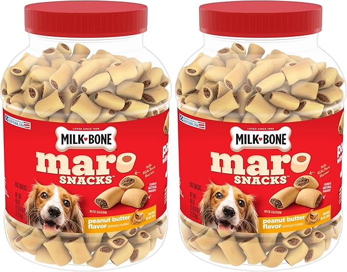 Milk-Bone MaroSnacks Dog Treats, Peanut Butter, 40 Ounce with Real Bone Marrow and Calcium (Pack of 2)