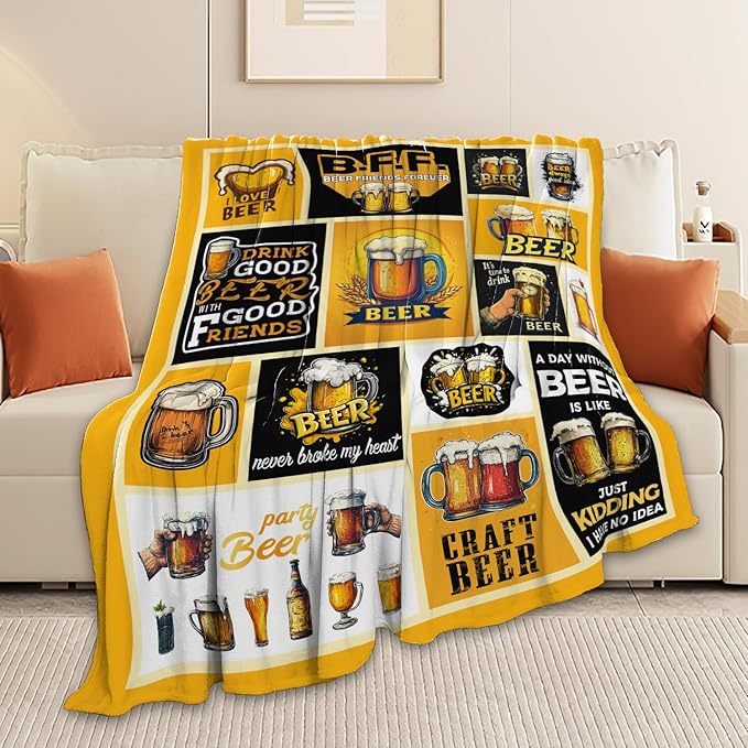 Beer Blanket Drink Beer Throw Blanket Gifts for Adults Women Man Super Soft Cozy Plush Fluffy Fuzzy Fleece Blanket Decor 60''X80''