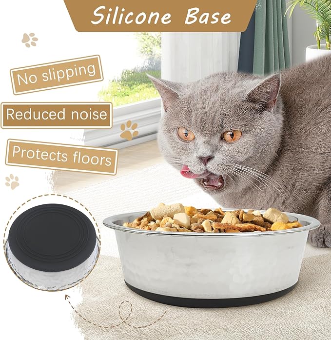 kathson Stainless Steel Dog Bowls 3 PCS Durable Dog Bowls with Rubber Non-Slip Base Cat Dishes for Water and Food Dishwasher Safe for Feeding Small/Medium/Large Sized Pets(8.7in)