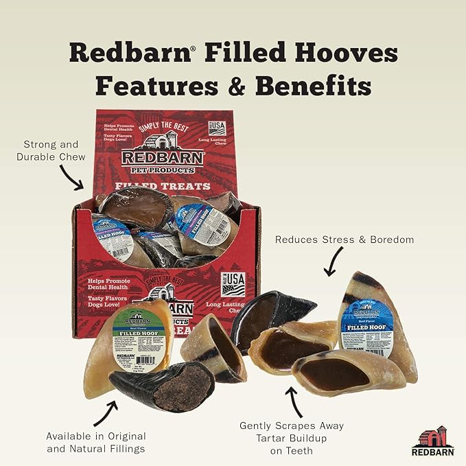 Redbarn Pet Products Filled Hooves-Cheese n' Bacon for Dogs, Pack of 25