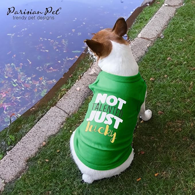 Parisian Pet Dog Shirt – 100% Cotton Green Shirts for Small Dogs – Sleeveless Puppy Vest – Lightweight and Breathable Funny Pet Apparel – St. Patrick’s Day Dog Clothes - Stretchy T Shirts for Dogs