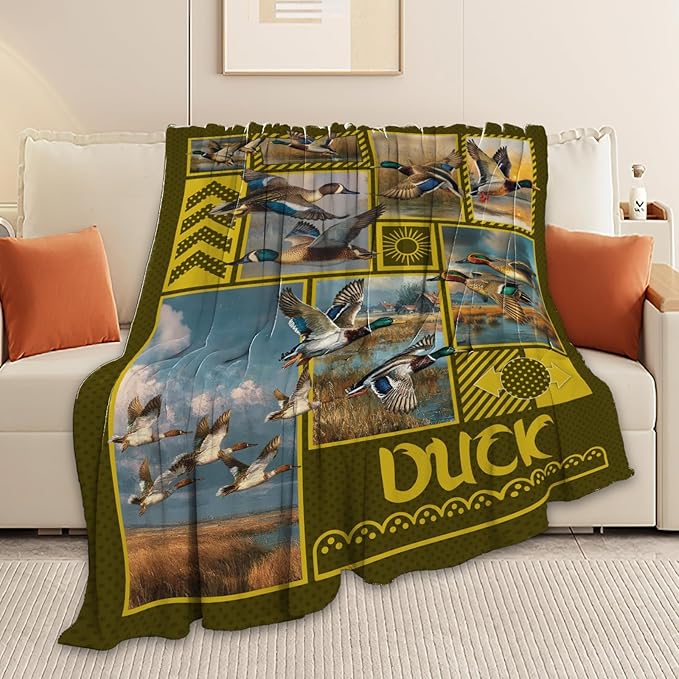 Duck Throw Blanket Hunting Mallard Duck Stuff Gifts for Kids Girls Boys Adults Women Men Soft Cozy Warm Plush Fluffy Fuzzy Fleece Blanket Decor 40''X50''