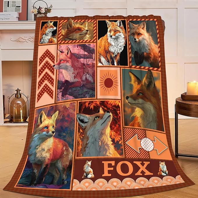 Fox Throw Blanket Orange Fox Stuff Gifts for Kids Girls Boys Adults Women Men Soft Cozy Warm Plush Fluffy Fuzzy Fleece Blanket Decor 40''X50''