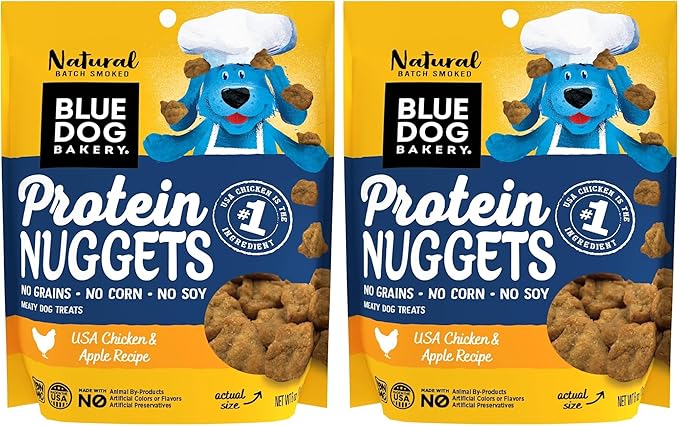 Blue Dog Bakery Protein Jerky Nuggets, Made w/Real Chicken & Apples, USA Chicken #1 Ingredient, Healthy Dog Treats, All Natural, 6 oz (Pack of 2)