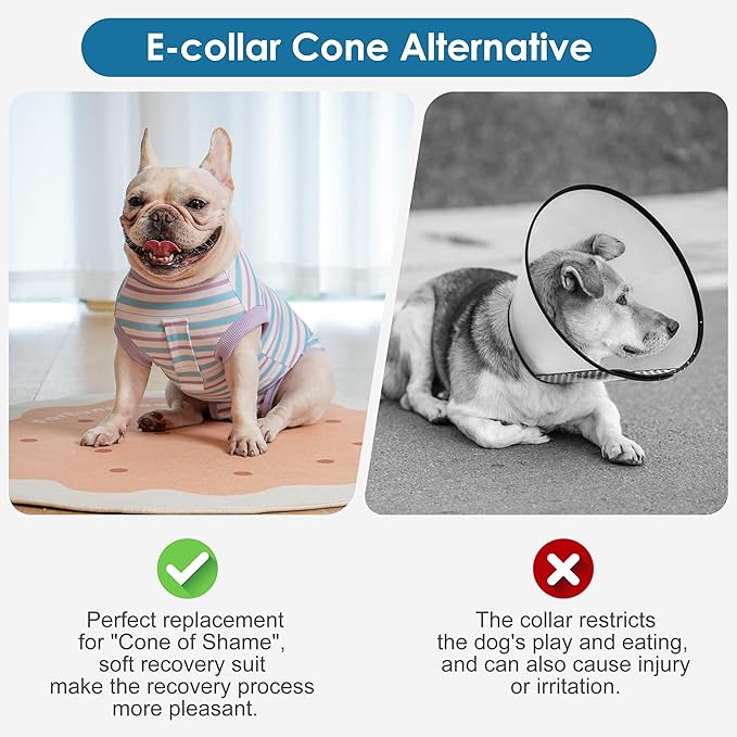 cyeollo Recovery Suit for Dogs Surgery Suit Female Spay Soft Pet Onesie Bodysuit Male Dog Neuter, Small Dogs Surgical Recovery Shirt, Striped, S