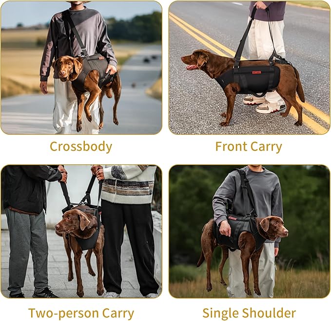 OneTigris Full Body Dog Carry Sling for Large Dogs, Dog Lift Harness Backpack Carrier with Handles, for Senior Dogs, Joint Injuries, Up and Down Stairs (Black, M)