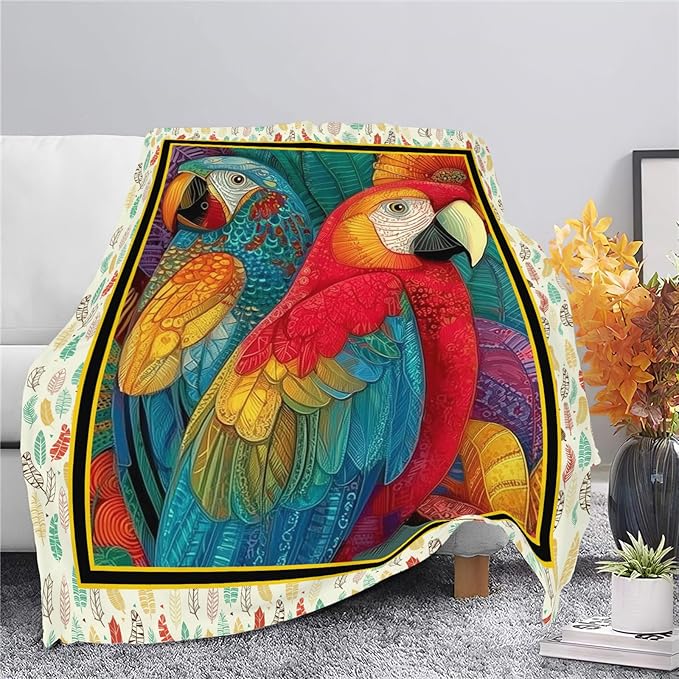 Parrot Bird Throw Blanket Macaw Stuff Gifts for Kids Girls Boys Adults Women Men Soft Cozy Warm Plush Fluffy Fuzzy Fleece Blanket Decor 50''X60''