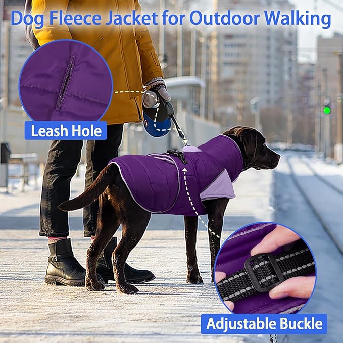 MIGOHI Waterproof Dog Winter Coat - Thick Dog Fleece Jacket with Reflective Strips, Warm Winter Snowsuit Sweater for Small Dogs,Machine Washable,French Bulldog,M,Purple