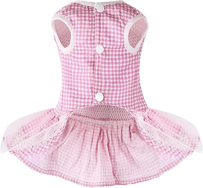 Dog Dress Plaid with Bowknot Cute Dress for Small Dog Cat Puppy Outfits with Harness Leash（ Pink，X-Small ）