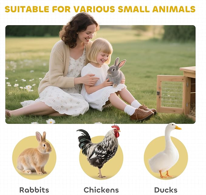 PawHut 49" Wooden Rabbit Hutch Bunny Cage with Waterproof Asphalt Roof, Fun Outdoor Run, Removable Tray and Ramp, for Rabbits, Chickens, Ducks, Gray